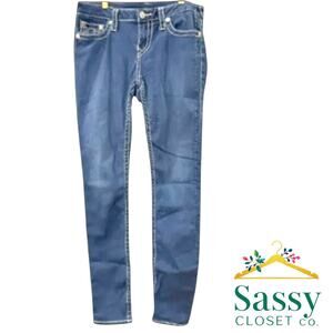 True Religion Stella Big T Skinny Jeans 32 Low Rise Y2K Horseshoe Stitch